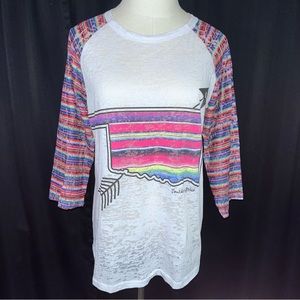 SOUTHERN GRACE Oklahoma White Serape Lace Stripe Sheer Burnout Shirt Medium